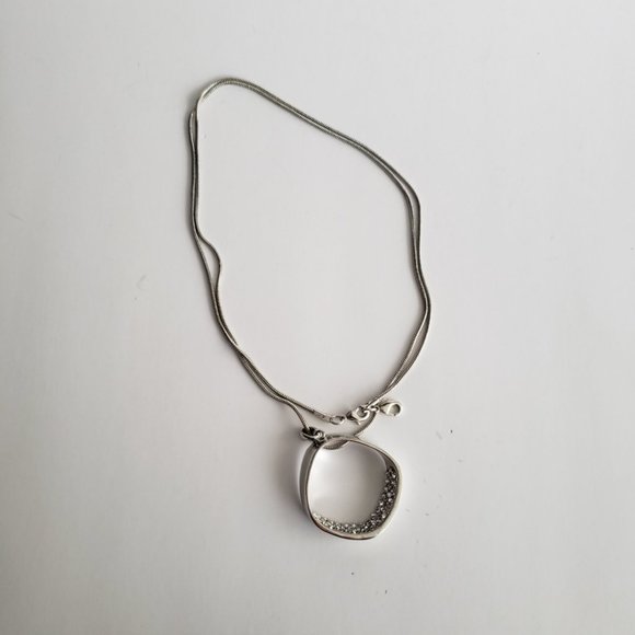 Long Silver Rhinestone Loop Pendant Chain Necklace - Picture 7 of 10